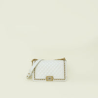 Chanel White Chain Around Le Boy Flap Medium Shoulder Bag