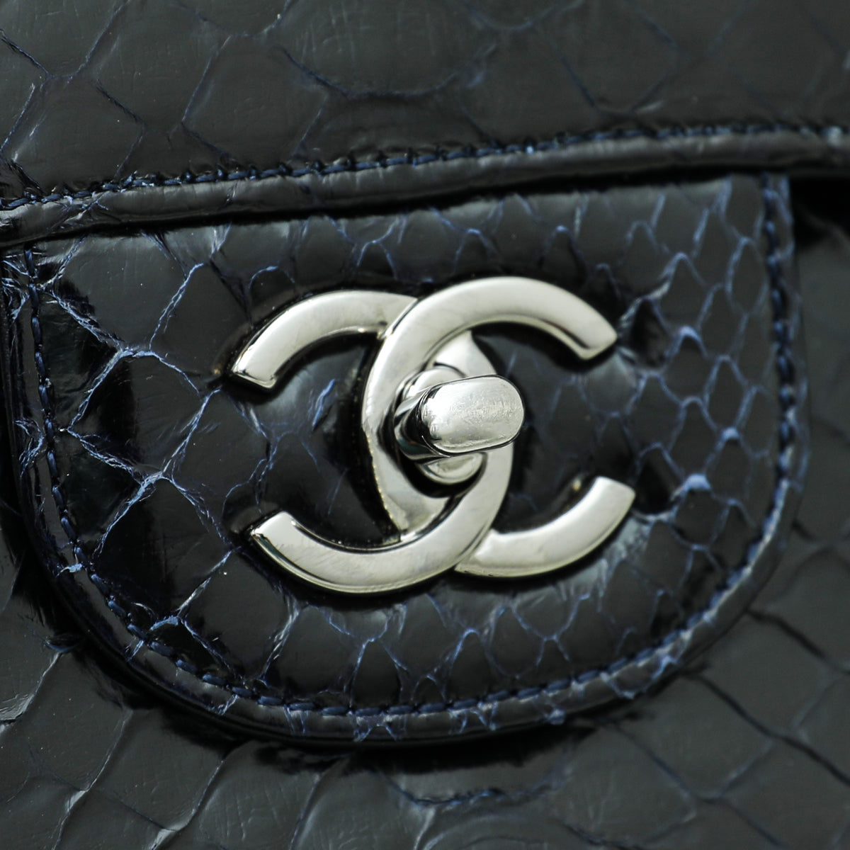 Chanel Midnight Blue Python Classic Double Flap Bag
