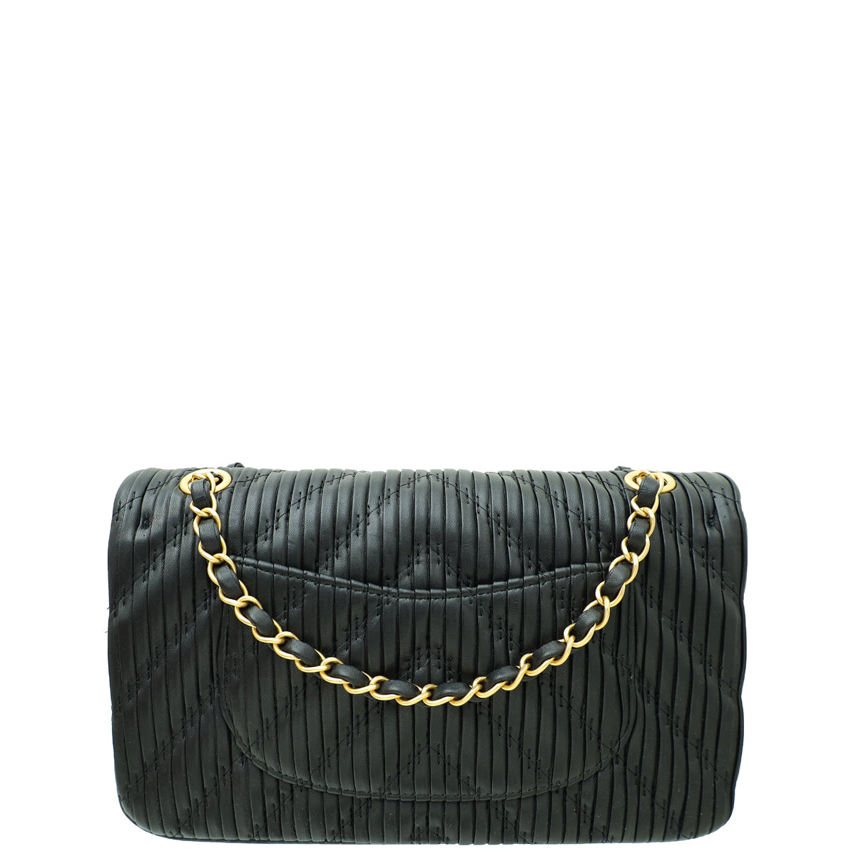 Chanel Black CC Pleated Chevron Classic Double Flap Medium Bag-Chanel-THE CLOSET