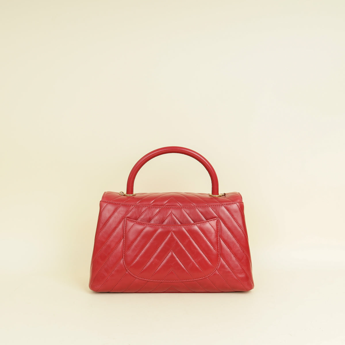 Chanel Red CC Coco Handle Chevron Flap Bag