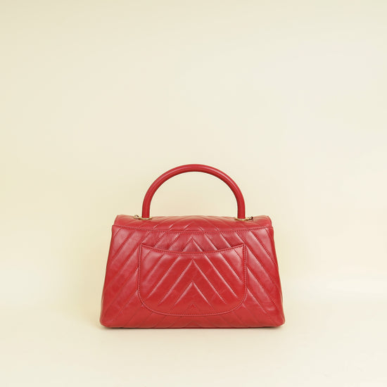 Chanel Red CC Coco Handle Chevron Flap Bag