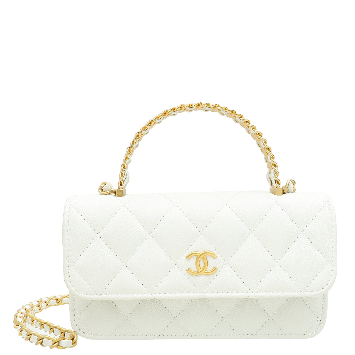 Chanel White CC Top Handle Phone Holder With Chain