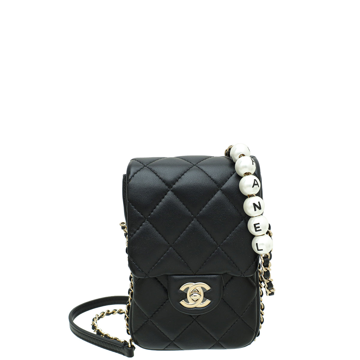 Chanel Black My Precious Pearls Phone Case Flap Bag