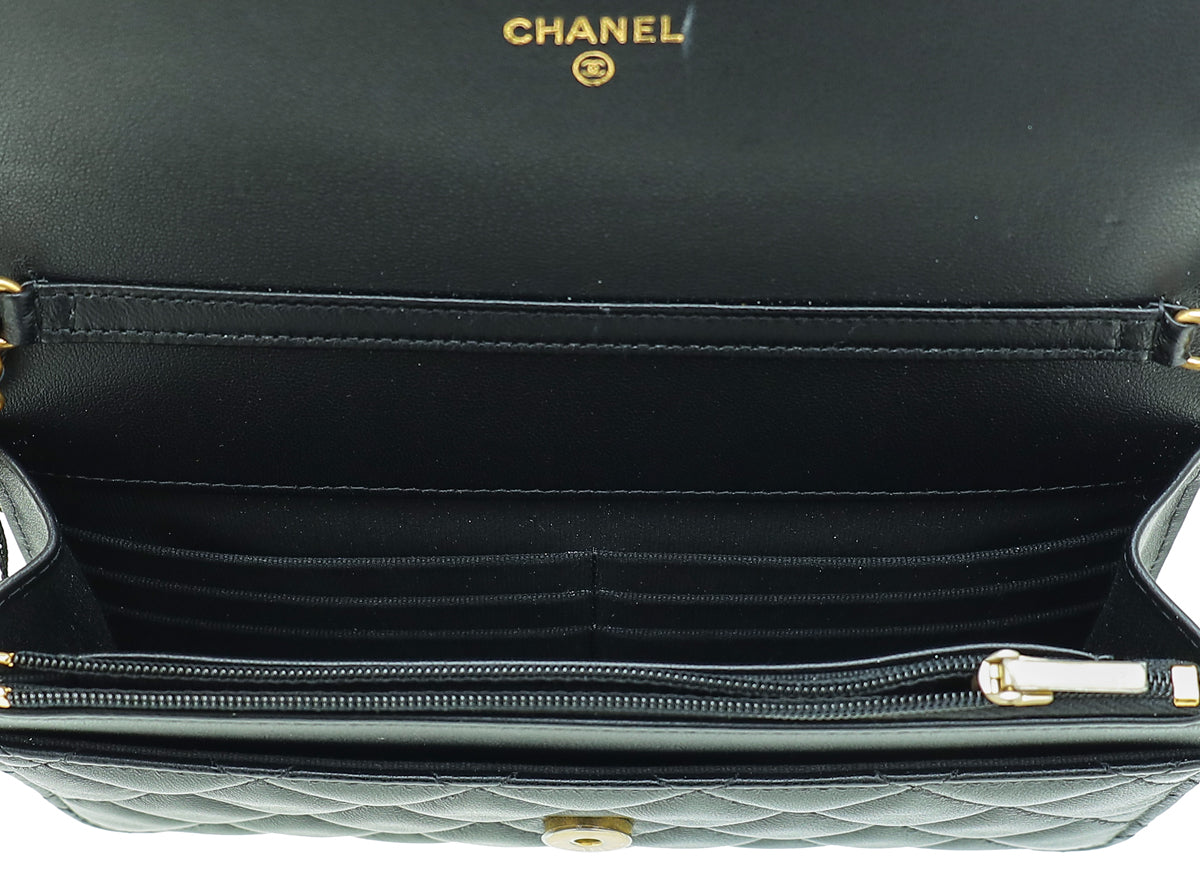 Chanel Black CC Coco Heart Resin Wallet On Chain