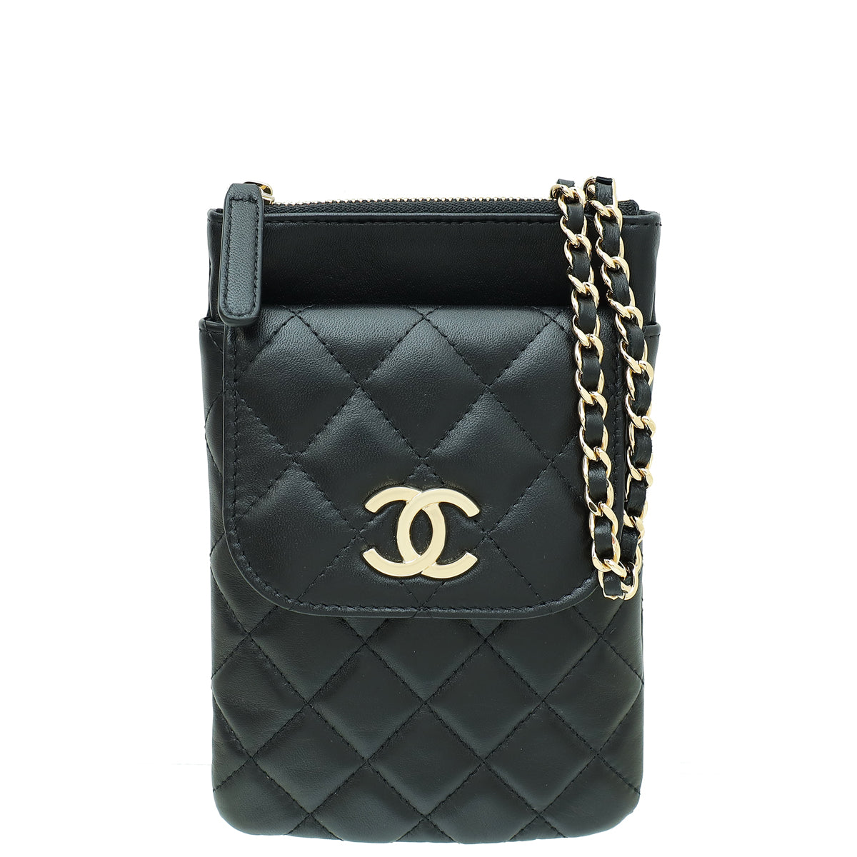Chanel Black CC Front Pocket Phone Holder W/Chain-Chanel-THE CLOSET