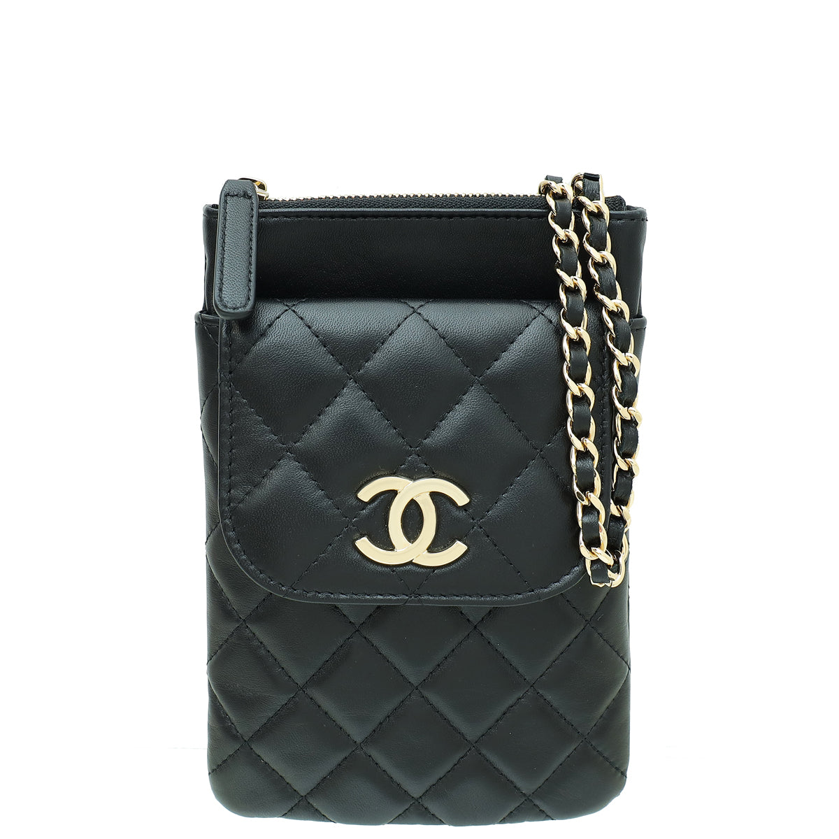 Chanel Black CC Front Pocket Phone Holder W/Chain