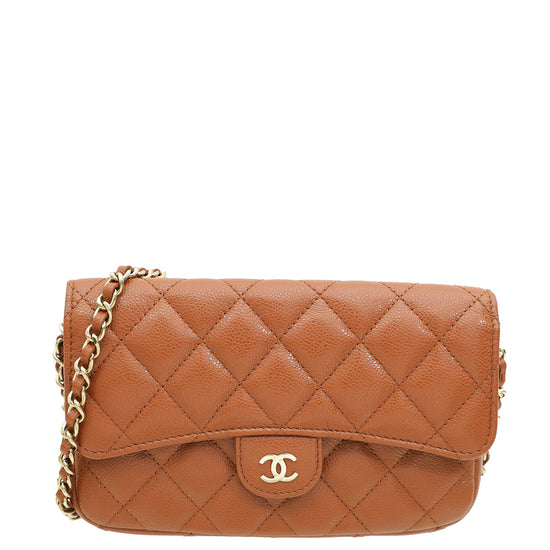 Chanel Brown CC Classic Flap Phone Holder With Chain