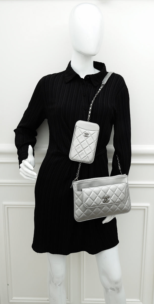 Chanel Silver Grey CC Multi Pochette Crossbody Bag – THE CLOSET