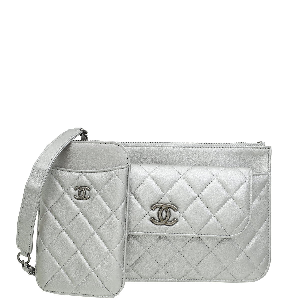 Chanel Silver Grey CC Multi Pochette Crossbody Bag