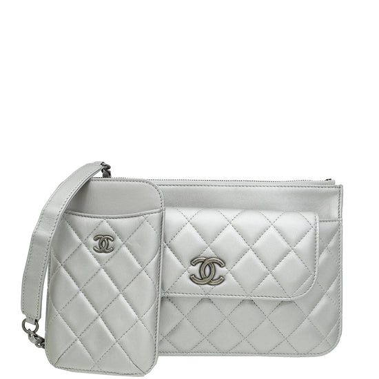 Chanel Silver Grey CC Multi Pochette Crossbody Bag THE CLOSET