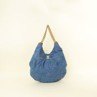 Chanel Blue Printed Denim Mood Maxi Hobo Bag