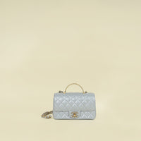 Chanel Metallic Gray Mini Rectangular Flap Top Handle Bag