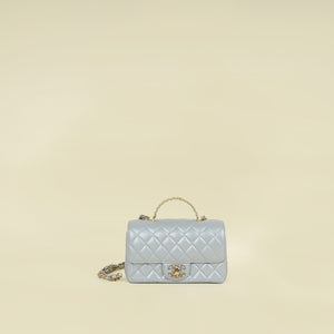 Chanel Metallic Gray Mini Rectangular Flap Top Handle Bag