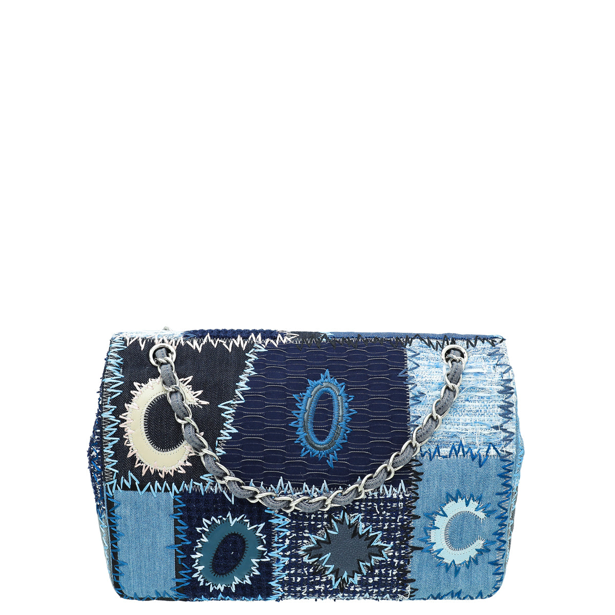 Chanel Blue CC Denim Patch Work Single Flap Jumbo Bag