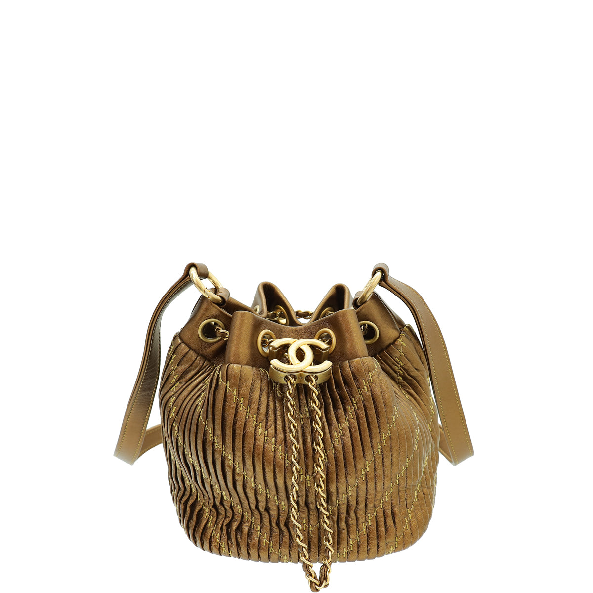 Chanel Metallic Bronze Small Coco Pleats Drawstring Bucket Bag-Chanel-THE CLOSET