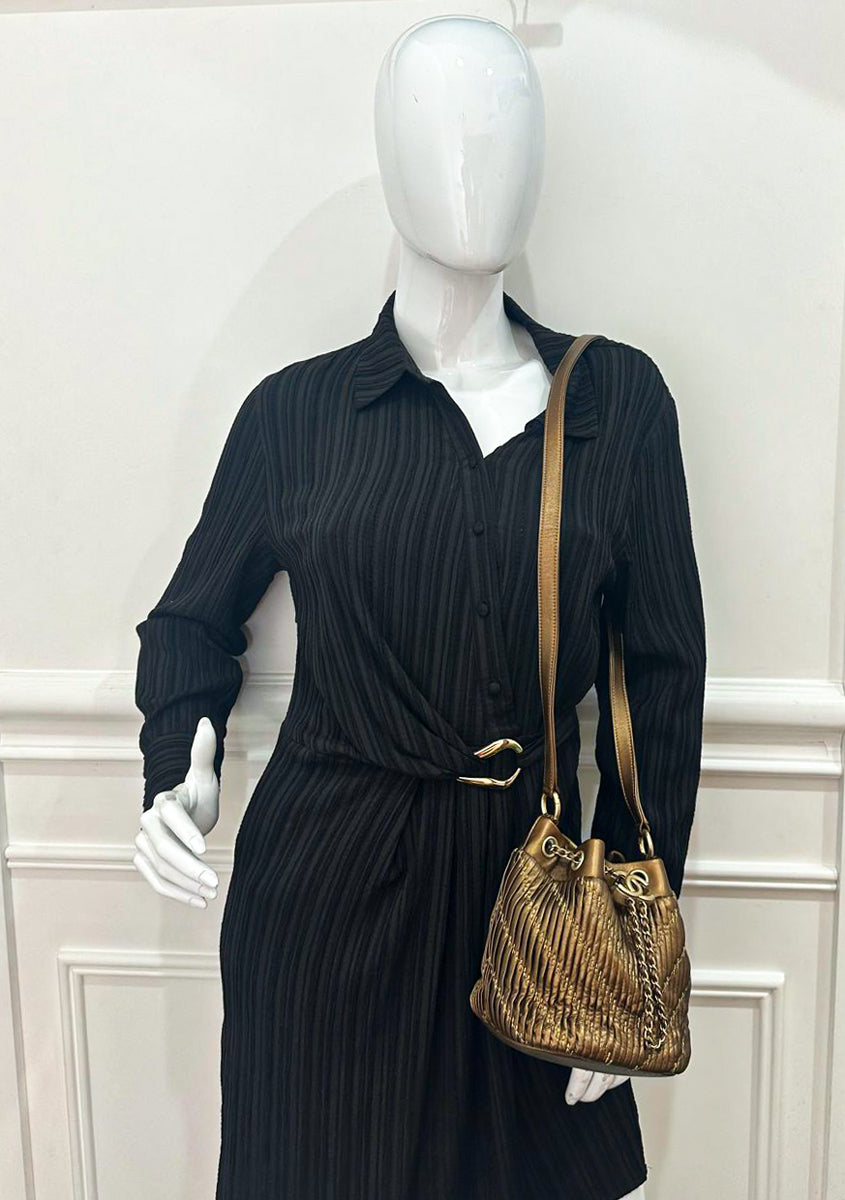 Chanel Metallic Bronze Small Coco Pleats Drawstring Bucket Bag