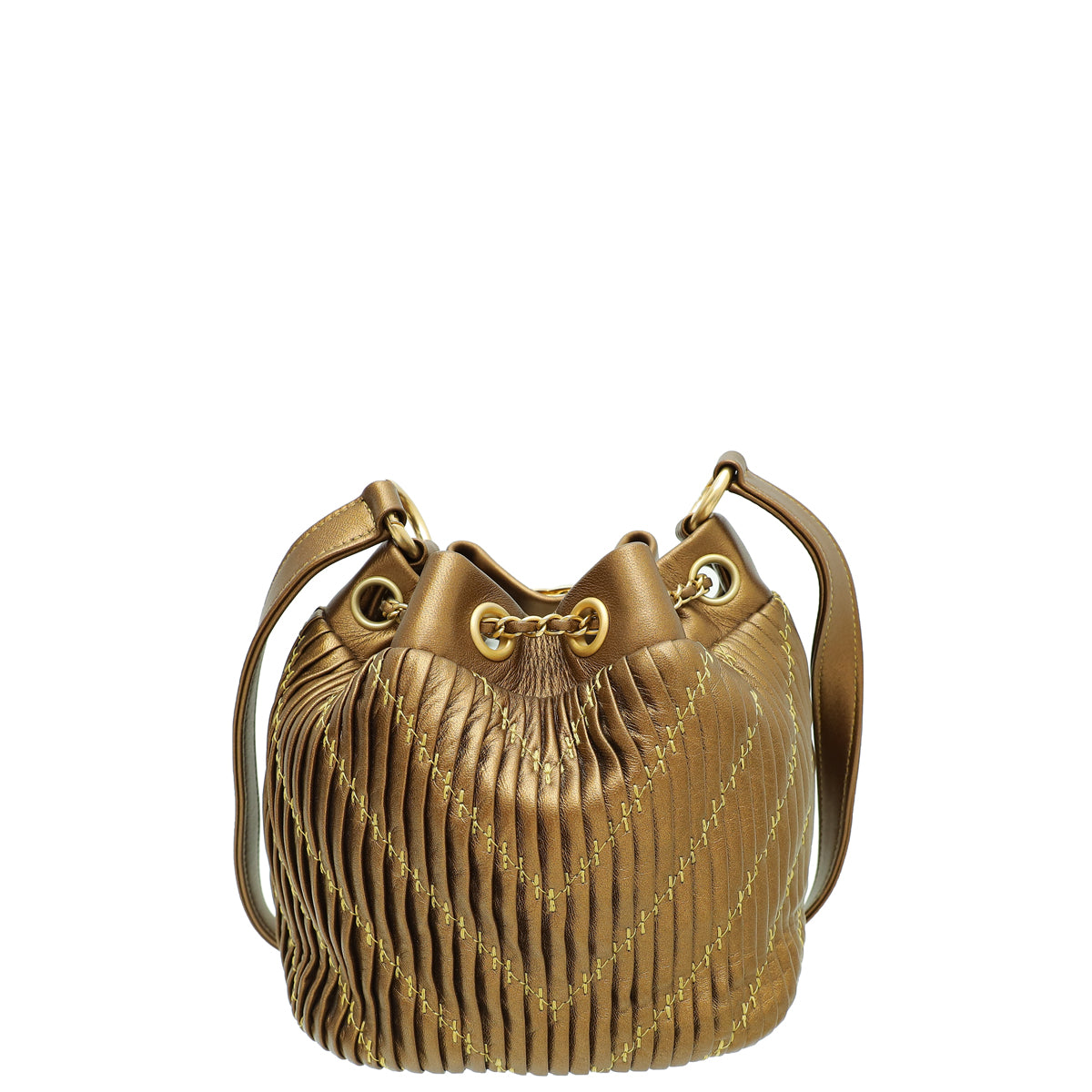 Chanel Metallic Bronze Small Coco Pleats Drawstring Bucket Bag-Chanel-THE CLOSET