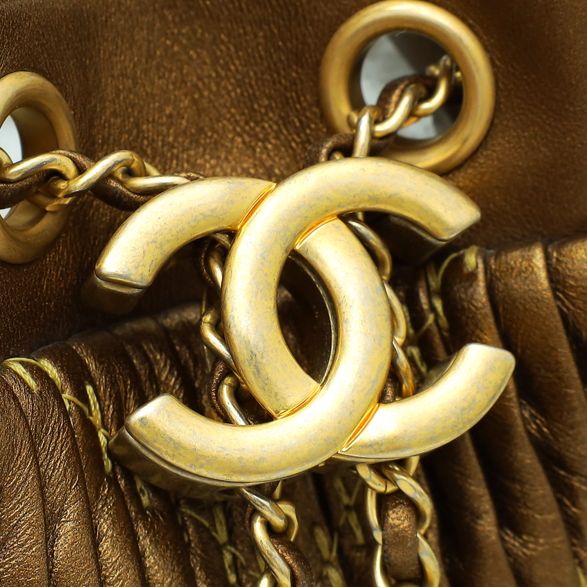Chanel Metallic Bronze Small Coco Pleats Drawstring Bucket Bag