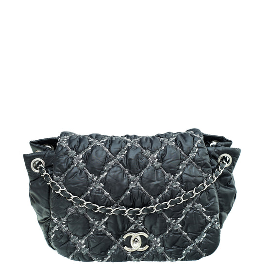 Chanel Black Tweed Stitch Quilted Bubble Nylon Limited Edition Tote Chanel