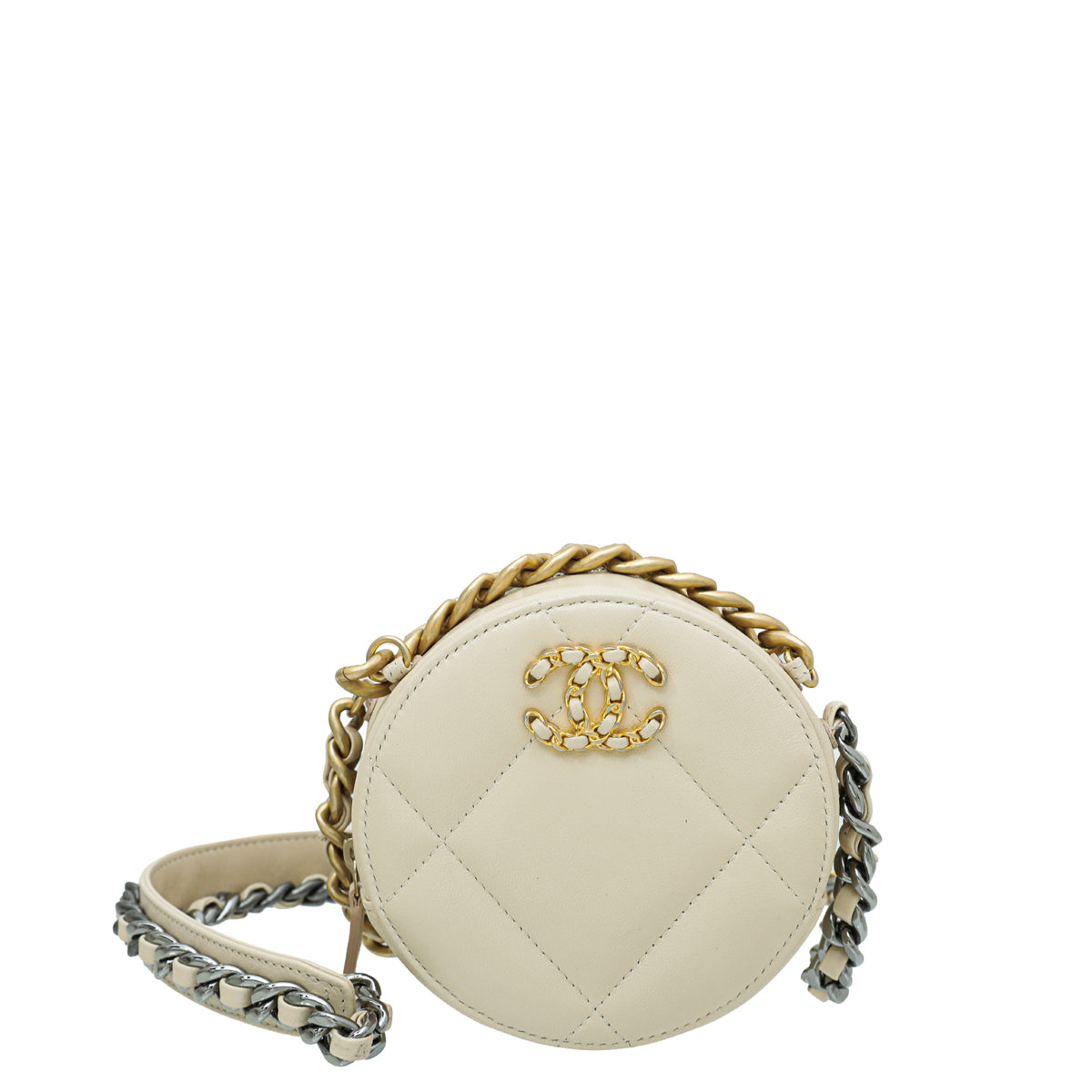 Chanel Light Beige 19 Round Mini Clutch w/Chain-Chanel-THE CLOSET