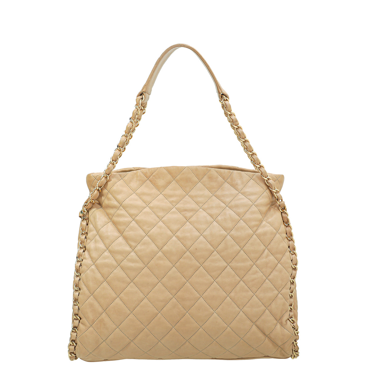 Chanel Beige Fold Over Chain Around Hobo Bag-Chanel-THE CLOSET