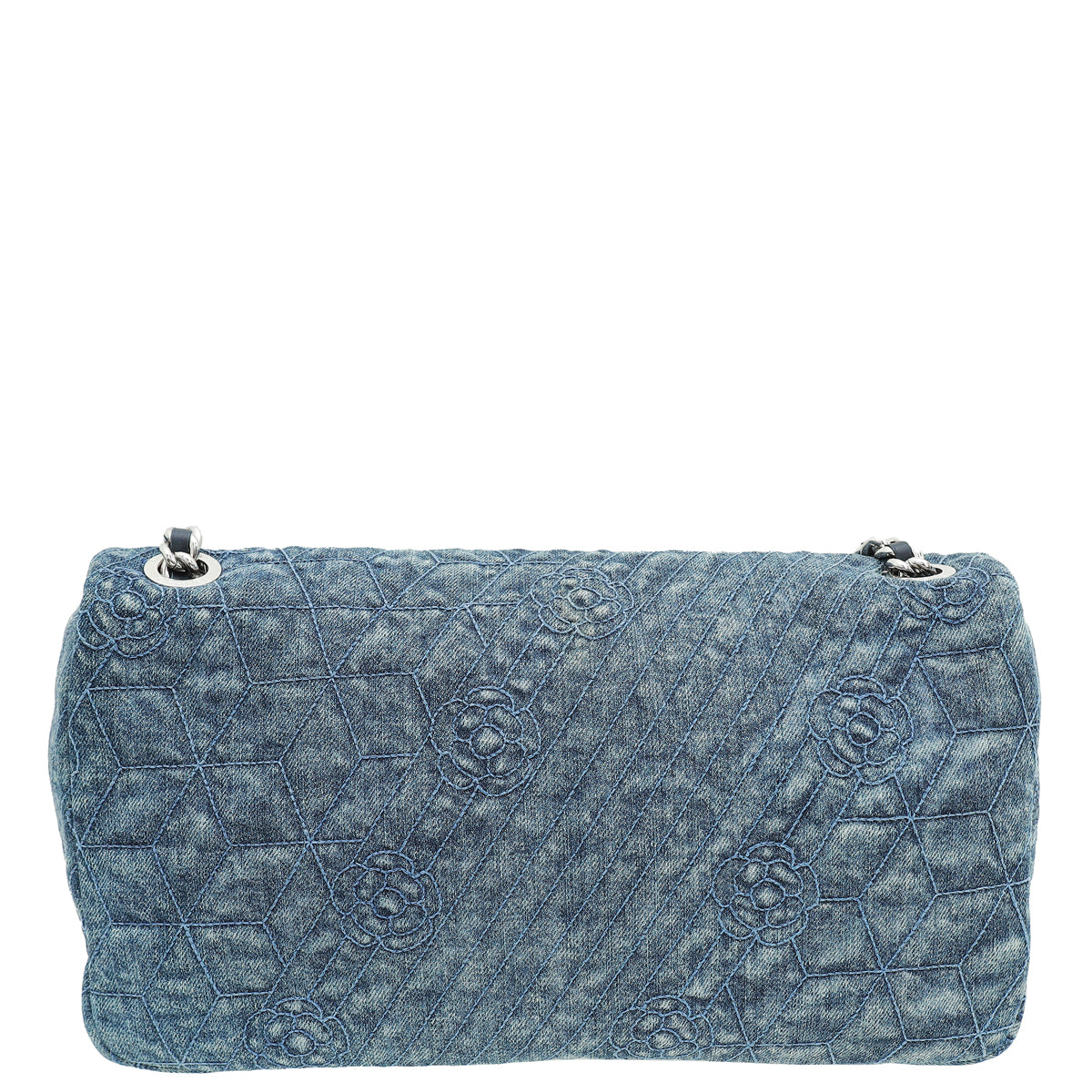 Chanel Navy Blue CC Denim Camellia Flower Embroidered Maxi Flap Bag-Chanel-THE CLOSET