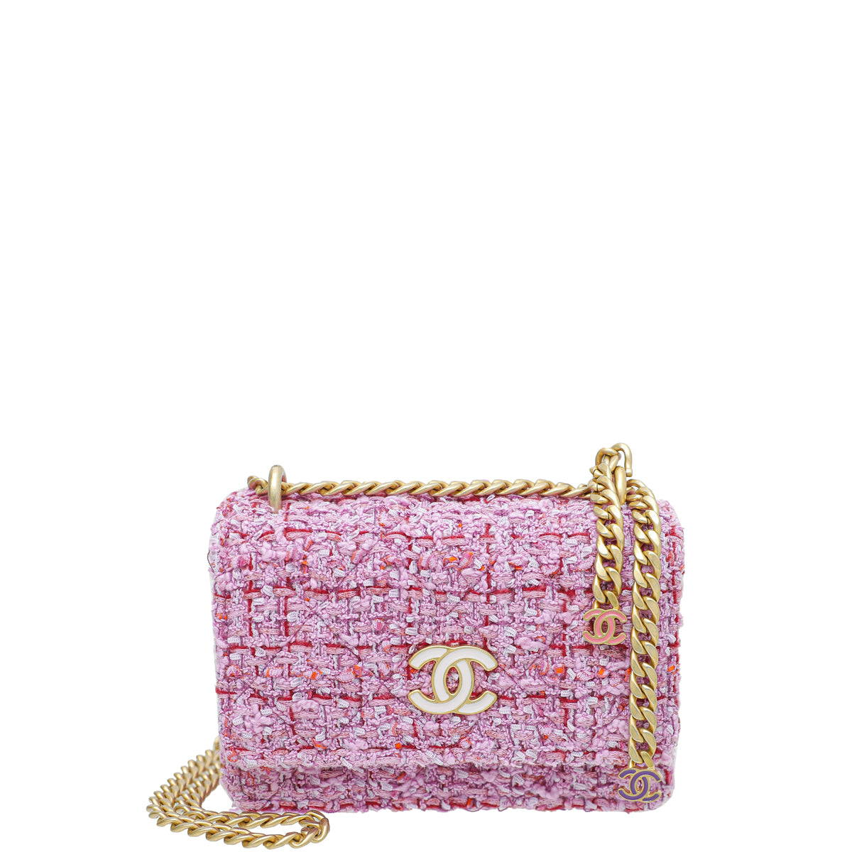 Chanel Pink Tweed Enamel Quilted Pending CC Mini Wallet on Chain-Chanel-THE CLOSET