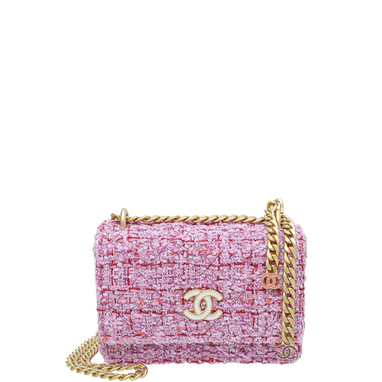 Chanel Pink Tweed Enamel Quilted Pending CC Mini Wallet on Chain – The  Closet