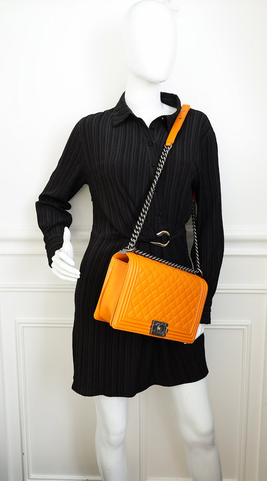 Chanel Orange Le Boy Large Flap Bag