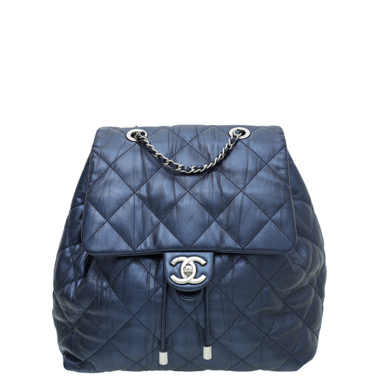 Chanel Blue CC Iridescent Quilted Backpack Bag
