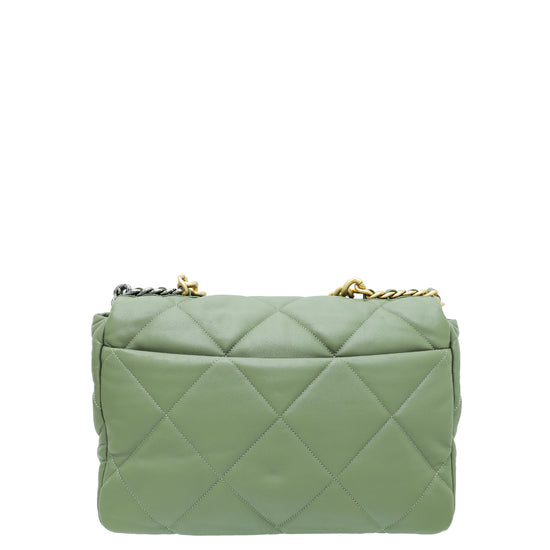 CHANEL Shiny Lambskin Quilted Medium Chanel 19 Flap Light Green
