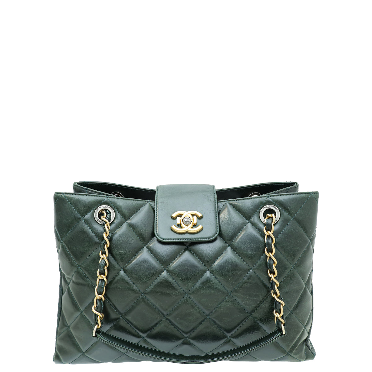 Chanel Forest Green Aged CC Shopping Tote Bag-Chanel-THE CLOSET