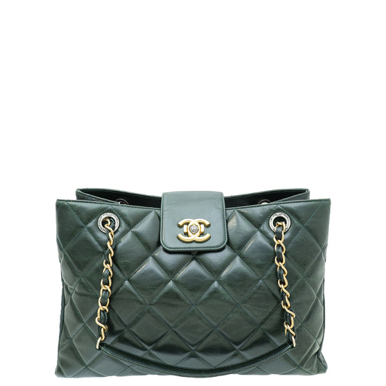Chanel Forest Green Aged CC Shopping Tote Bag