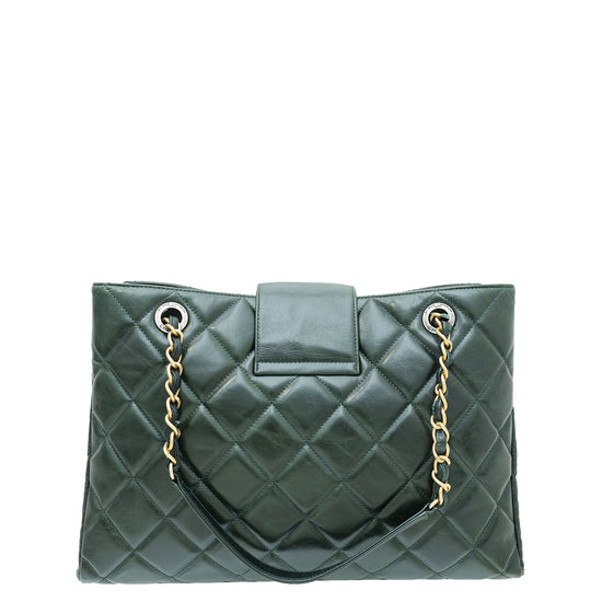 Chanel Forest Green Aged CC Shopping Tote Bag