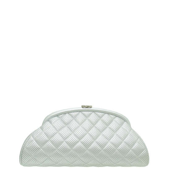 Chanel Silver Quilted Perforated Timeless Clutch