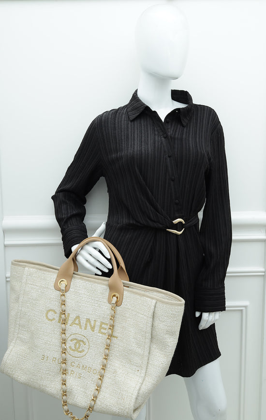 Chanel Beige CC Deauville Medium Tote Bag