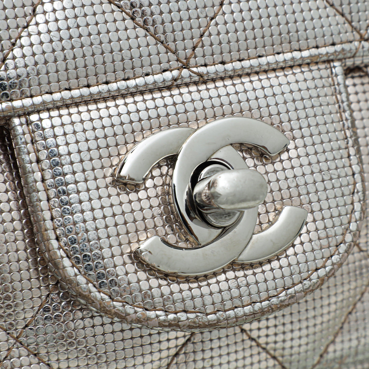 Chanel Metallic Silver Perforated Quilted Lambskin Timeless Clutch