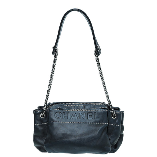 CHANEL Lambskin Chevron Stitched Envelope Flap Bag Black 1201352