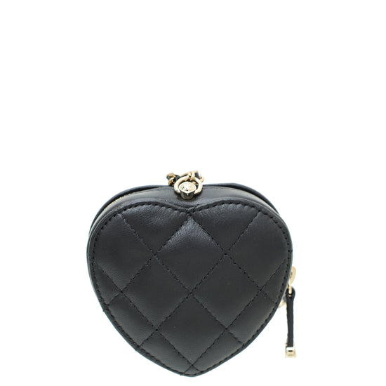 Chanel Black CC In Love Heart Coin Purse With Chain