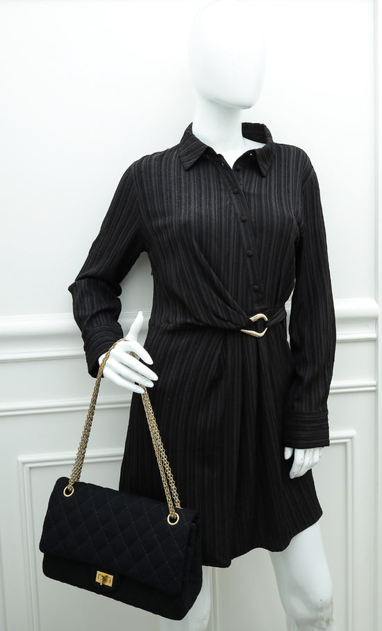 Chanel Black Jersey Reissue 2.55 Double Flap 225 Bag