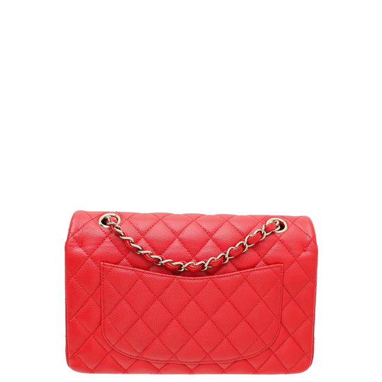 CHANEL, Bags, Chanel Small Classic Double Flap Caviar Red Bag With  Champagne Gold Hardware