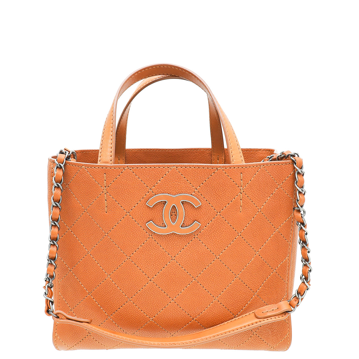 Chanel Brown Tan CC Covered Chain Tote Bag-Chanel-THE CLOSET