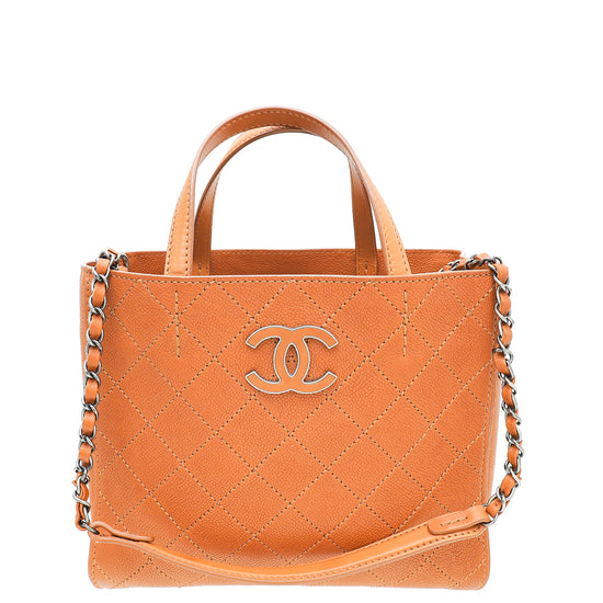 Chanel Brown Tan CC Covered Chain Tote Bag
