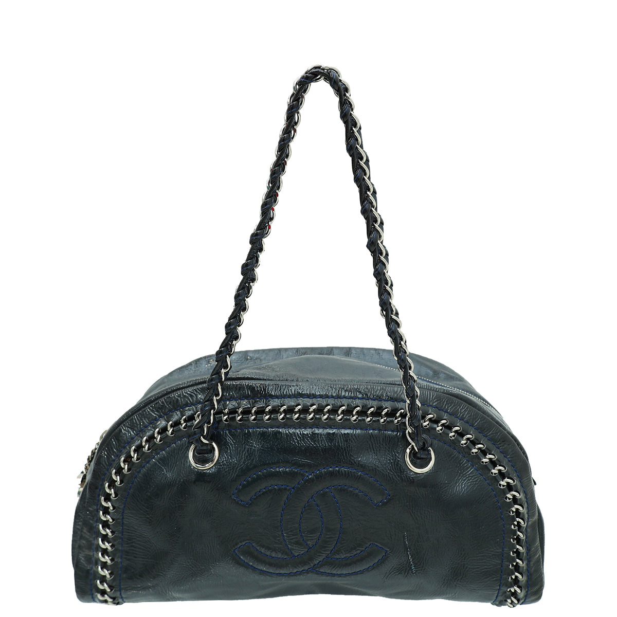 Chanel Navy Blue CC Bowler Luxury Ligne Bag-Chanel-THE CLOSET