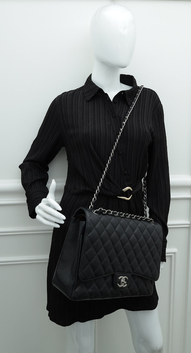 Chanel Black CC Classic Double Flap Maxi Bag