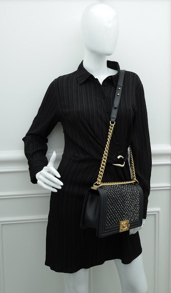 Chanel Black Le Boy Braided Chain Medium Bag