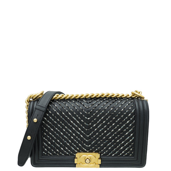 Chanel Black Le Boy Braided Chain Medium Bag