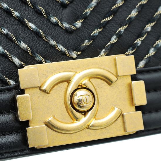 Chanel Black Le Boy Braided Chain Medium Bag