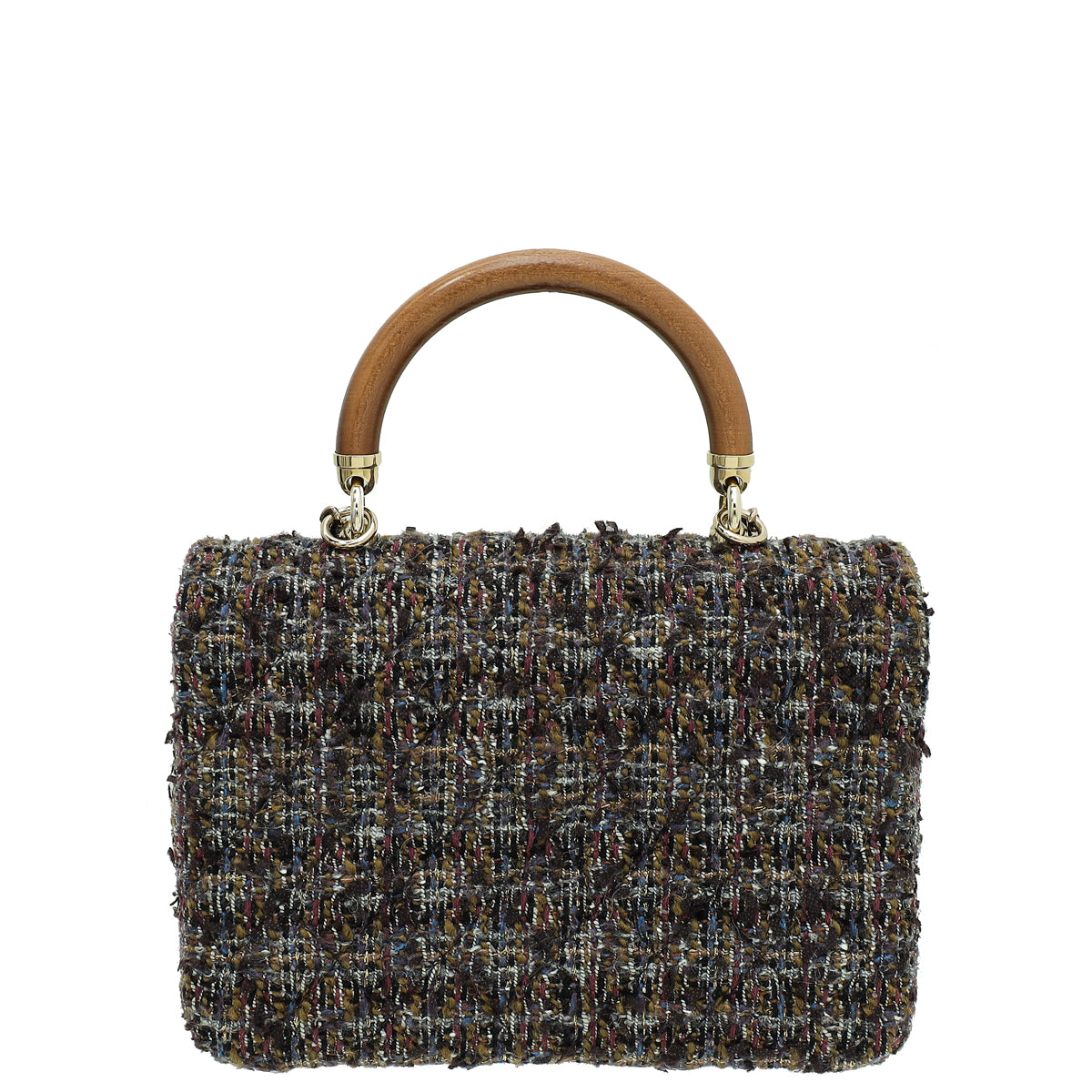Chanel Brown Multicolor CC Wood Coco Handle Tweed Mini Flap Bag-Chanel-THE CLOSET