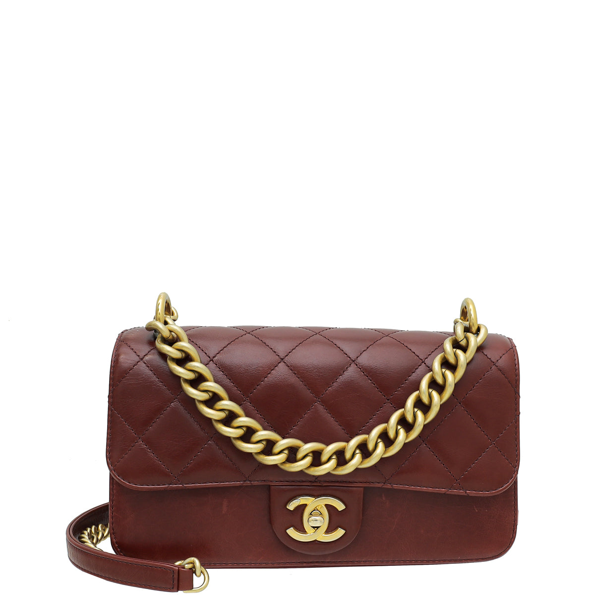 Chanel Brown Red CC Straight Lined Flap Small Bag-Chanel-THE CLOSET
